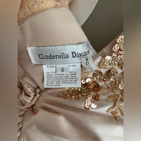 Champagne Maid of Honor or Bridesmaid dress satin gold detail, size 6 with train - Picture 5 of 11